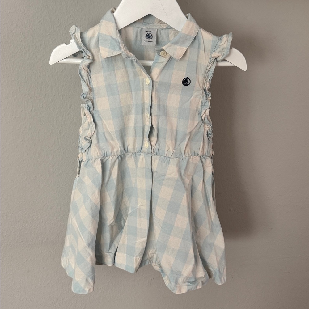 Petit Bateau Blue and White Checkered Dress Size 3